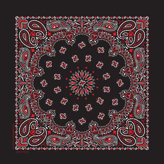 Made in the USA Black and Red Paisley Bandana 100% Cotton 22 X 22