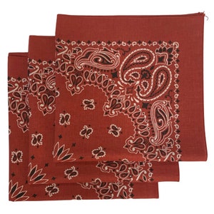 Made in the USA Terracotta Paisley Bandanas - (3 pack) 100% Cotton 22" x 22"