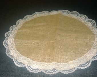 Burlap Circle with Lace - Ivory