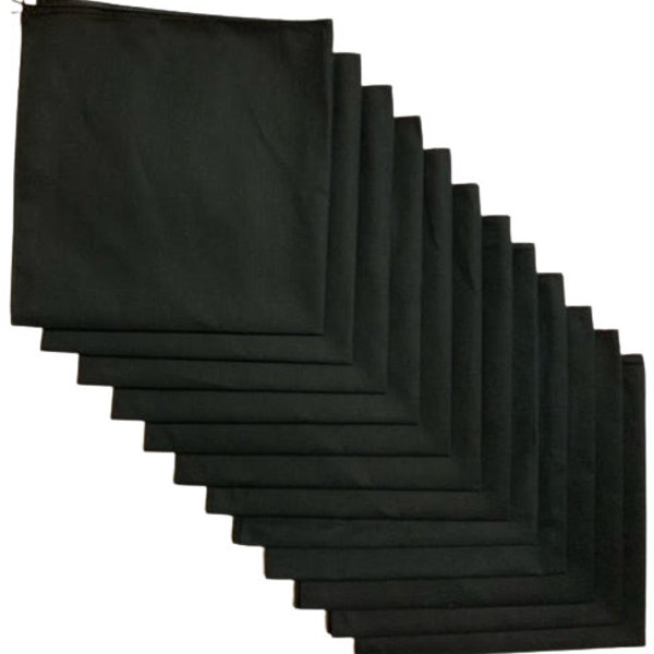 Made in the USA Solid Color Bandanas - Black (12 pack) 100% Cotton 22" x 22"