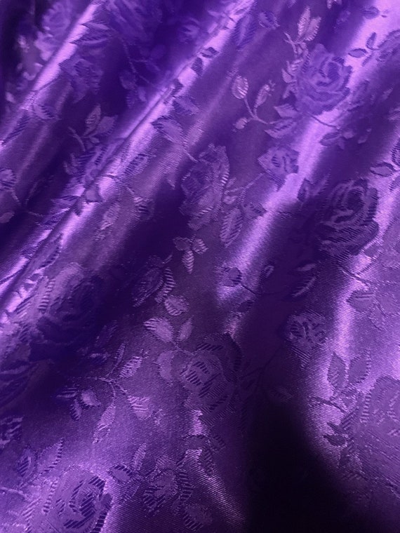 59/60 Purple Floral Jacquard Brocade Satin Fabric 100% | Etsy