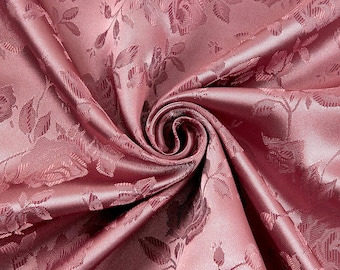 59/60" Mauve Floral Jacquard Brocade Satin Fabric (100% Polyester)