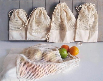 Mesh Drawstring Bags With Fabric trim (12 Pack)