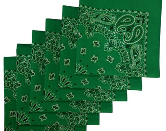 Made in the USA Kelly Green Paisley Bandanas - (6 pack) 100% Cotton 22" x 22"