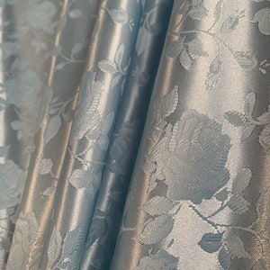 59/60" Baby Blue Floral Jacquard Brocade Satin Fabric (100% Polyester)