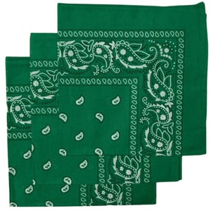 Emerald Green Paisley Bandanas (3 Pack) 22" x 22" 100% Cotton