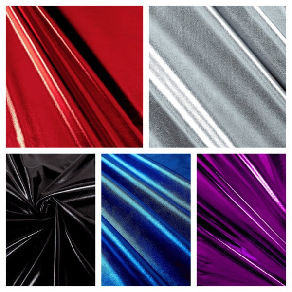 60" Foil Lame Metallic Stretch Spandex Fabric - Per Yard (Various Colors)