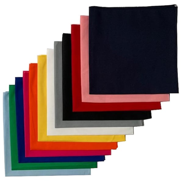 Made in the USA Solid Color Bandanas -  Random Assortment (12 pack) 100% Cotton 22" x 22"