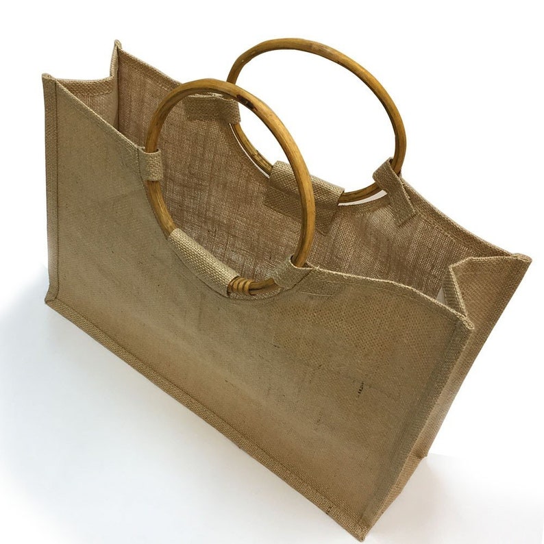 Jute Tote Bag 17.5W x 12.5H x 5 Round Cane Handles 50 Pack Jewelry