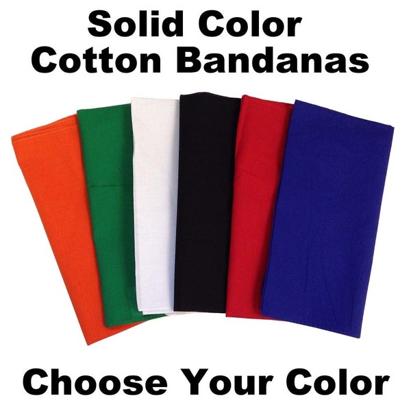 Solid Color Bandanas Random Assortment (6 Pack) 22" x 22" 100% Cotton