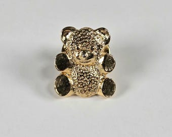 Ballou Teddy Bear Pin Tie Tack, Gold Tone