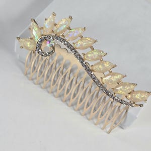 Hair Comb Decorative Gold Tone 1990s Rhinestone Faux Gemstone Wedding Special Occasion Accessory