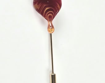 Stick Pin Lampwork Glass Red Heart Vintage 1990s