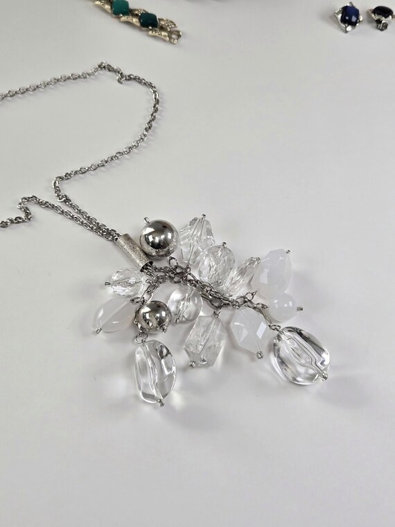 Silver & Opal Bead Cascade Necklace, Large 1990s … - image 6