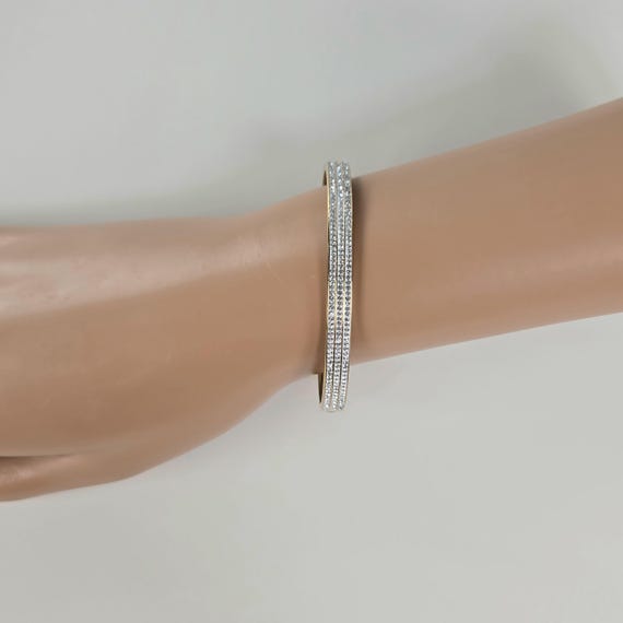 Rhinestone Gold Tone Bangle, Thin Stacking Bracel… - image 3