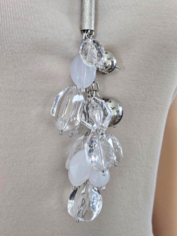 Silver & Opal Bead Cascade Necklace, Large 1990s … - image 8