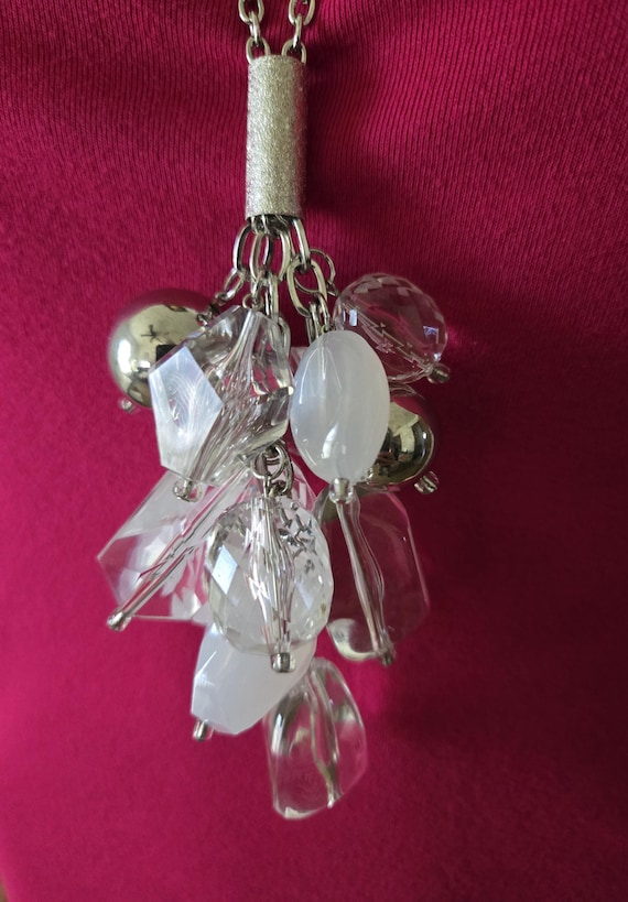 Silver & Opal Bead Cascade Necklace, Large 1990s … - image 3