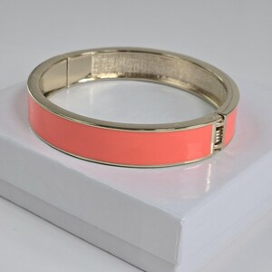 Orange Coral Enamel Gold Bangle Bracelet Bright Beach Vacation Cuff