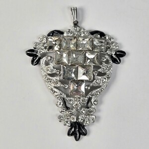 Art Deco Black Enamel Pendant Necklace Antique 1920s Geometric Flapper Noir