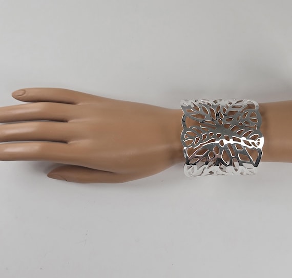 Extra Wide Silver Statement Cuff, Vintage Chunky … - image 11