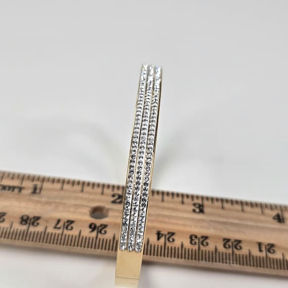 Rhinestone Gold Tone Bangle, Thin Stacking Bracel… - image 10