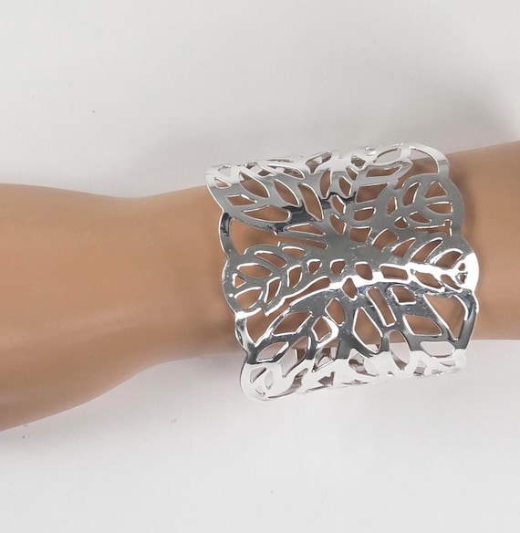 Extra Wide Silver Statement Cuff, Vintage Chunky … - image 1