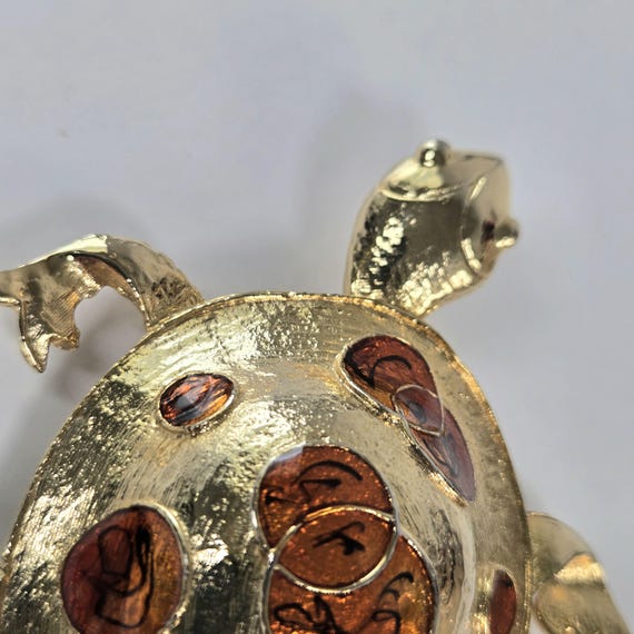 Extra Large Turtle Brooch Champleve Enamel Gold D… - image 6