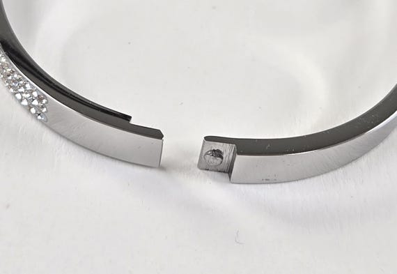 Silver Vintage Hinged Bangle, Pavé Rhinestone Bra… - image 5