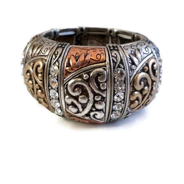 Copper Silver Gold Bracelet Metal Rhinestone Panel Reverse Color Antiqued Bracelet Copper Bracelet Gold Bracelet Silver Bracelet