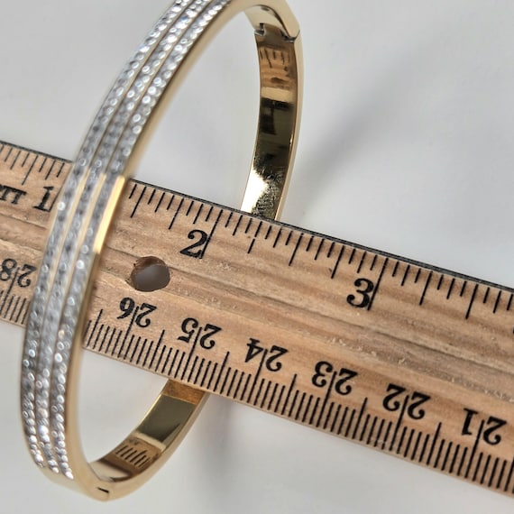 Rhinestone Gold Tone Bangle, Thin Stacking Bracel… - image 12