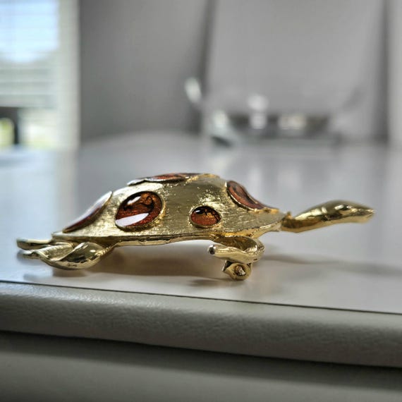 Extra Large Turtle Brooch Champleve Enamel Gold D… - image 8