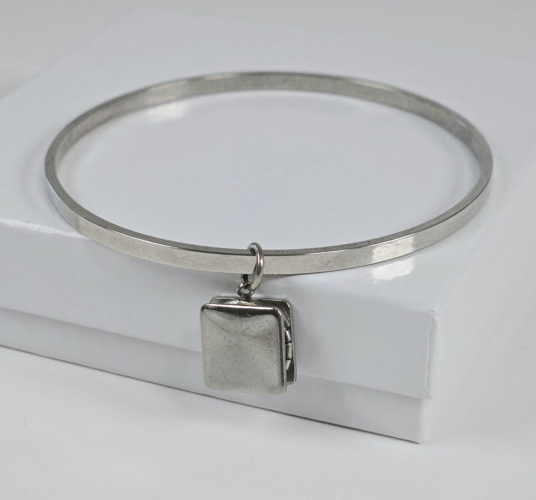 Square Locket Charm Silver Bangle Bracelet Minimalist Mid-century - Etsy
