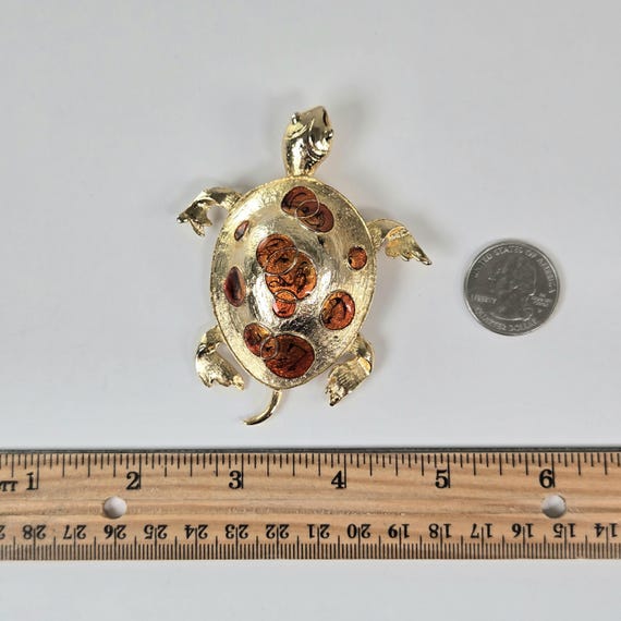 Extra Large Turtle Brooch Champleve Enamel Gold D… - image 2