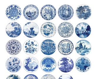 Set of 8, Vintage Blue Delft Knobs, Kitchen Cabinet Knobs, Dresser Drawer Knobs, Drawer Knobs, Pulls Price is for Eight Knobs