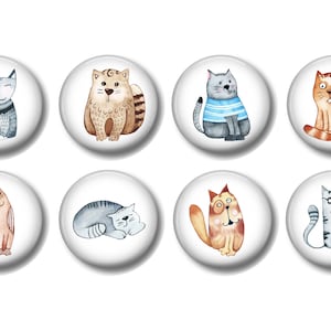 Set of 8, Watercolor Cat Knobs, Animal Knobs, Drawer Knobs, Dresser Drawer Knobs, Childrens Knobs, Nursery Decor, Pulls