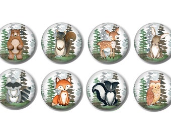 Set of 8, Woodland Animal Knobs, Woodland Animals, Watercolor, Woodland Knobs, Nursery Decor, Childrens Knobs, Dresser Drawer Knobs, Pulls