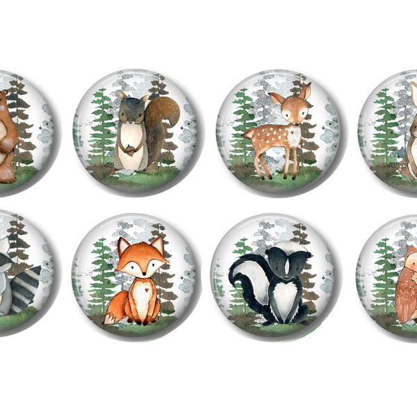 Set of 8, Woodland Animal Knobs, Woodland Animals, Watercolor, Woodland Knobs, Nursery Decor, Childrens Knobs, Dresser Drawer Knobs, Pulls