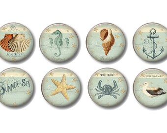 Set of 8, Nautical Knobs, Nautical Room Decor, Cabinet Knobs, Drawer Knobs, Dresser Drawer Knobs, Shells, Seahorse, Anchor, Crab, Seagull