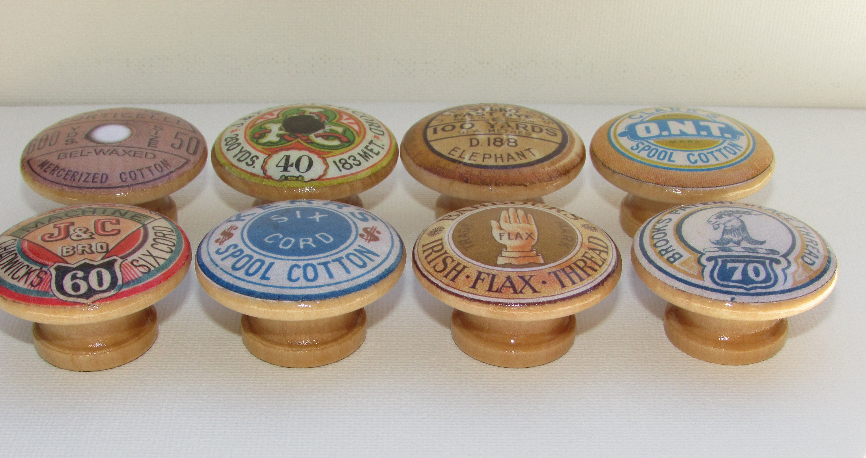 Set of 8 Vintage Thread Spool Sewing Drawer Knobs Etsy