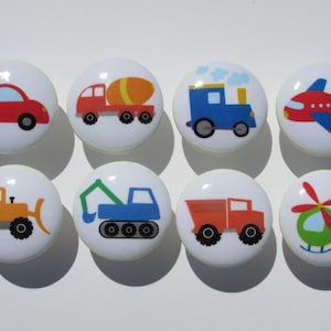Set of 8, Boys Construction Transportation Knobs, Construction Knobs, Transportation Knobs, Boys Room, Dresser Drawer Knobs, Drawer Knobs