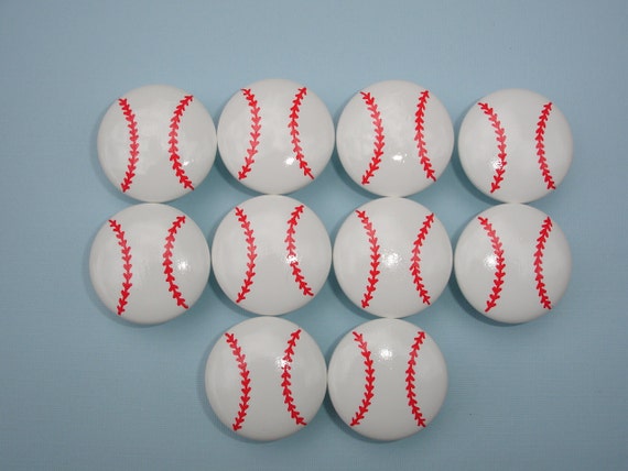 Set Of 10 Hand Painted Baseball Dresser Drawer Knobs Etsy