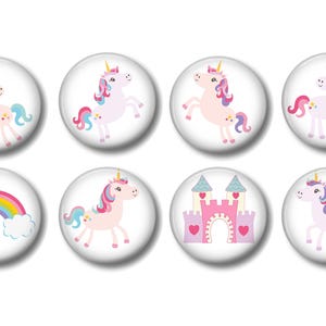 Set of 8, Girls Unicorn Princess Rainbow Knobs, Girls Room, Nursery Decor, Dresser Drawer Knobs, Drawer Knobs, Pulls