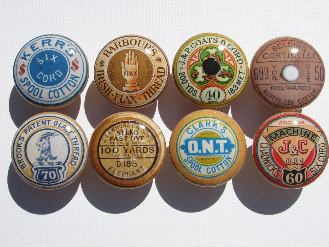 Set of 8, Vintage Thread Spool Sewing Knobs, Natural Wood Finish ...