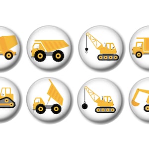 Set of 8, Boys Yellow Construction Knobs, Dump Truck Crane Bulldozer Cement Mixer Knobs, Dresser Drawer Knobs, Drawer Knobs, Nursery Knobs