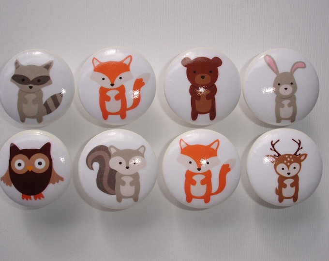 Set of 8, Woodland Animal Knobs, Woodland Animals, Woodland Knobs, Children's Knobs, Nursery