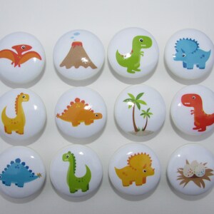 Set of 12, Bright Colors Dinosaur Knobs, Dinosaur Knobs, Drawer Knobs, Dresser Drawer Knobs, Boys Knobs, Boys Room, Nursery Decor