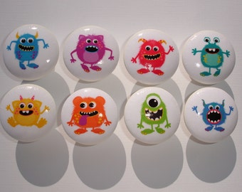 Set of 8, Boys Bright Color Monster Knobs, Boys Room, Nursery Decor, Dresser Drawer Knobs, Drawer Knobs, Pulls