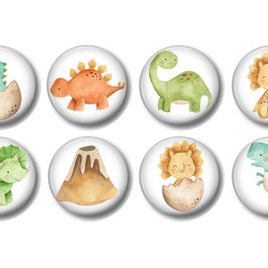 Set of 8, Baby Dinosaur Knobs, Watercolor Knobs, Dinosaur Knobs, Drawer Knobs, Dresser Drawer Knobs, Boys Knobs, Nursery Decor