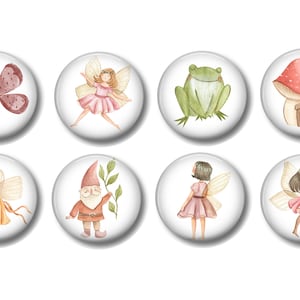 May include: Set of eight watercolor illustrations featuring a butterfly, a fairy, a frog, a mushroom house, a gnome, and three fairies. The illustrations are painted on a white background and are perfect for crafting or scrapbooking.