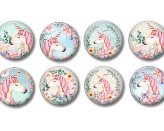 Set of 8, Girls Unicorn & Flowers Knobs, Girls Room, Nursery Decor, Dresser Drawer Knobs, Drawer Knobs, Pulls